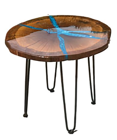 Round End Table - Live Edge, Epoxy River