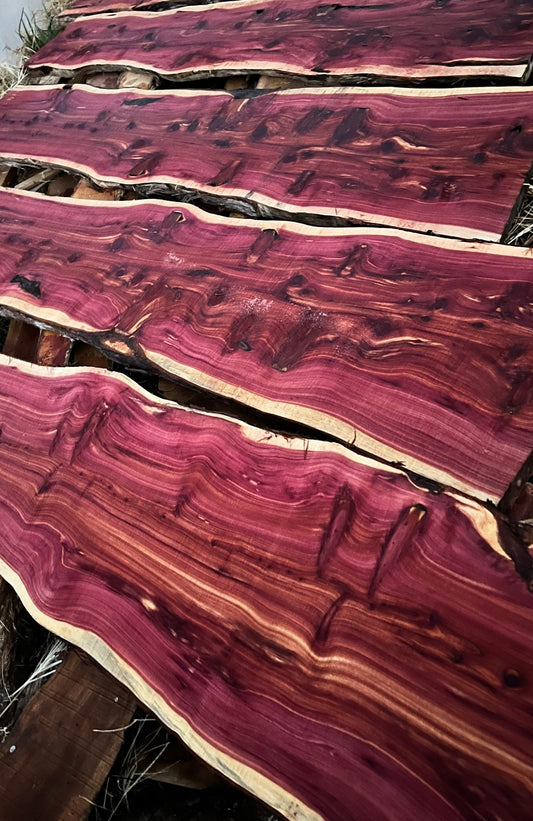 2" Thick Rough Cut Eastern Red Cedar Live Edge Slabs for Charcuterie Boards, Furniture, Table and Bar Tops, Shelves, and More - Kiln Dried